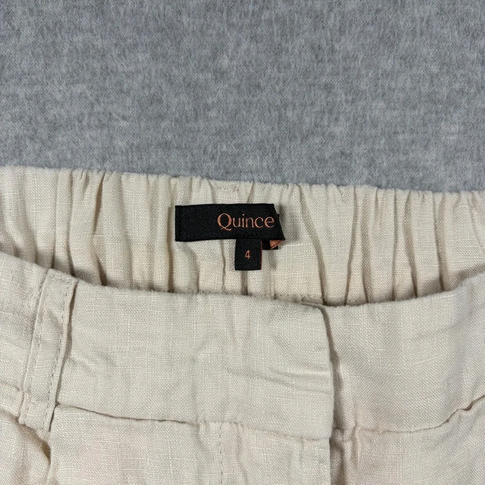 Quince Linen Wide Leg Pants Women Size 4 Beige Pleated Front Elastic Back
